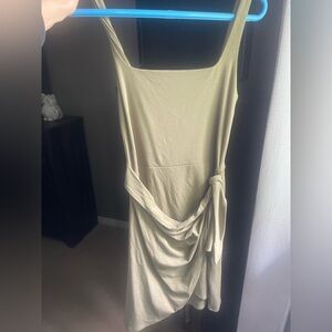 Aritzia Cream Asymmetrical Ruched Sheath Dress